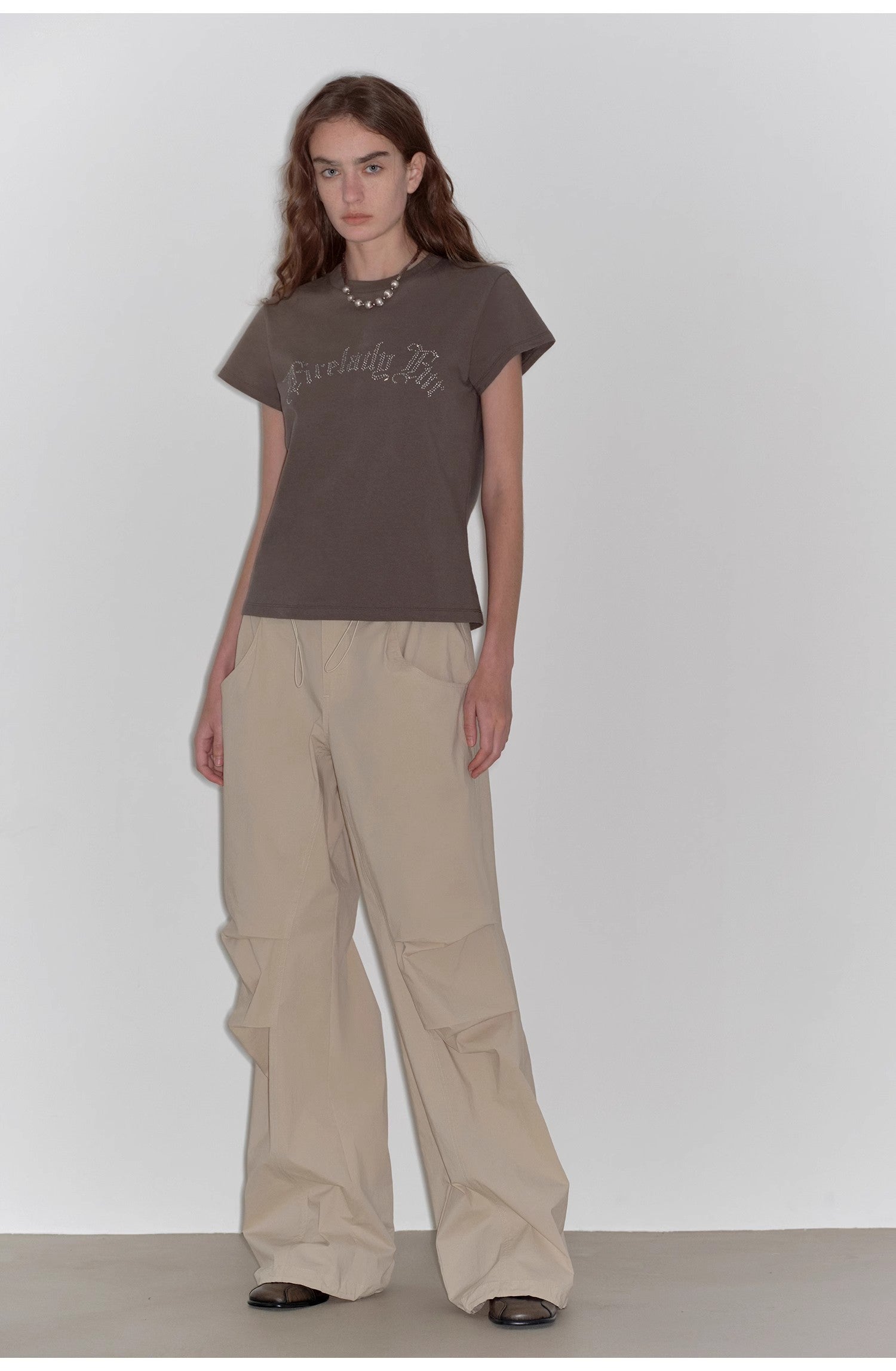 May Time luxury brand same version 3D long-staple cotton slightly waist rivet T-shirt