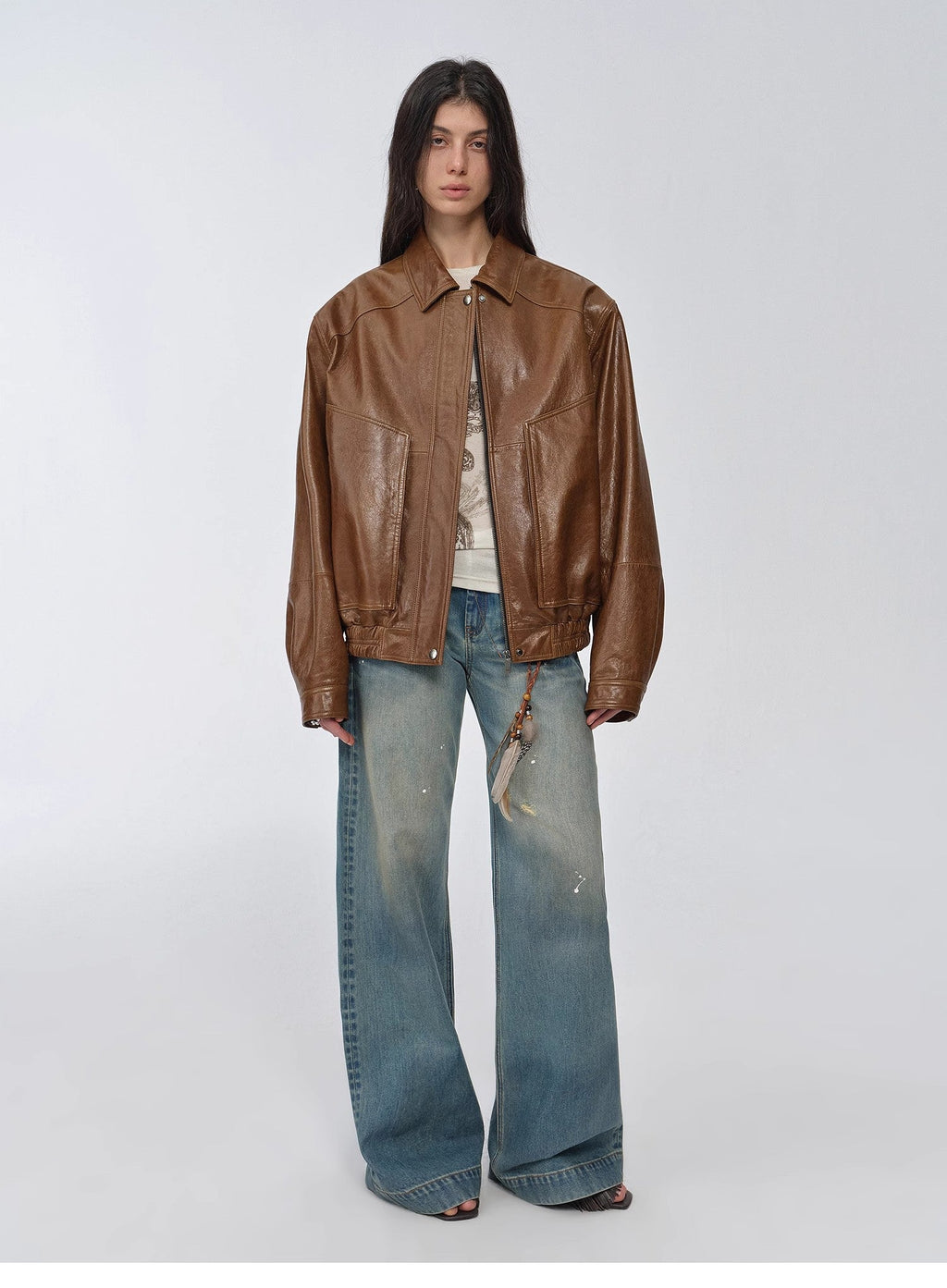 Fashionable Luke imported waxed sheep leather retro work jacket coat for women