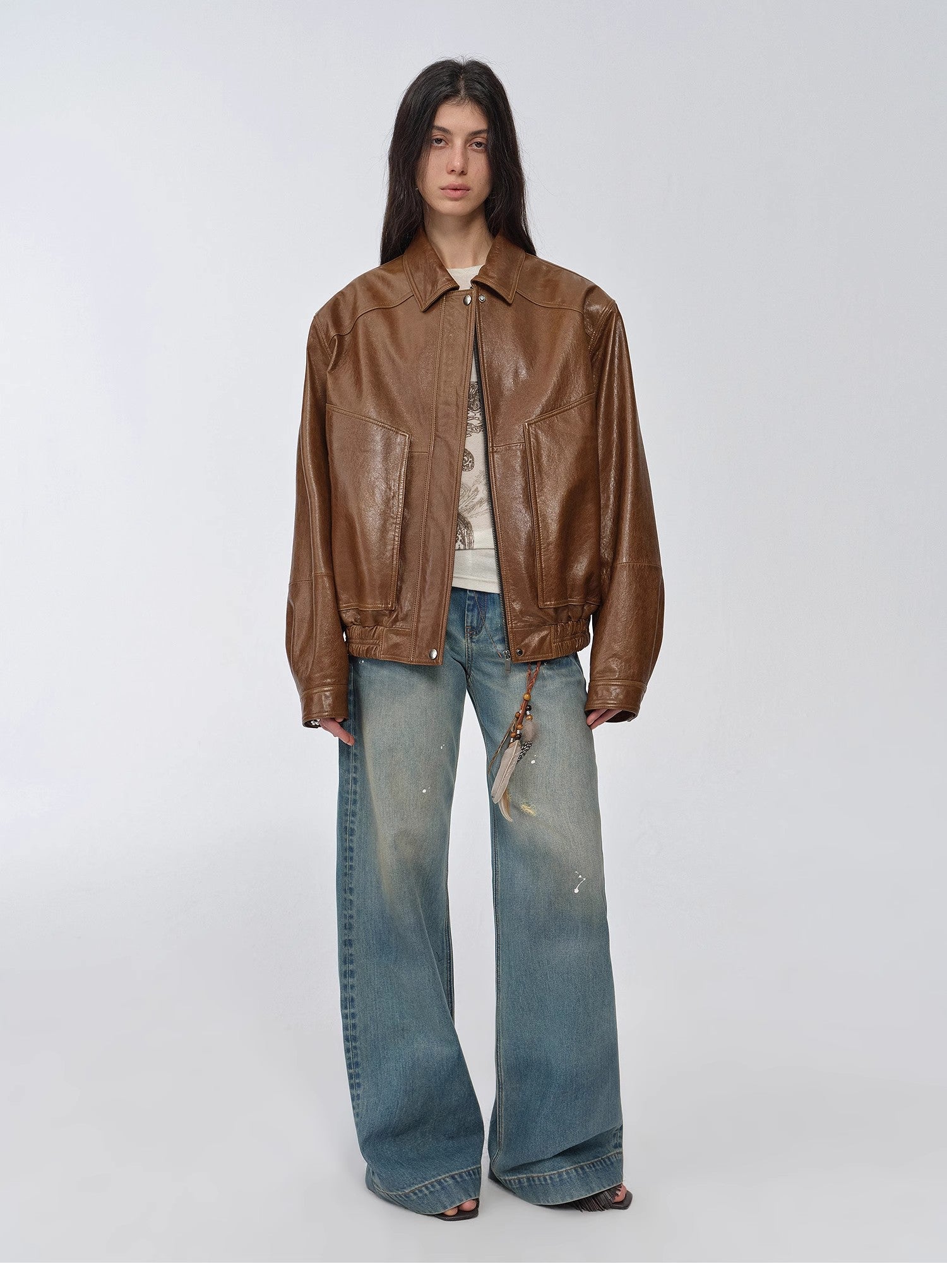 Fashionable Luke imported waxed sheep leather retro work jacket coat for women