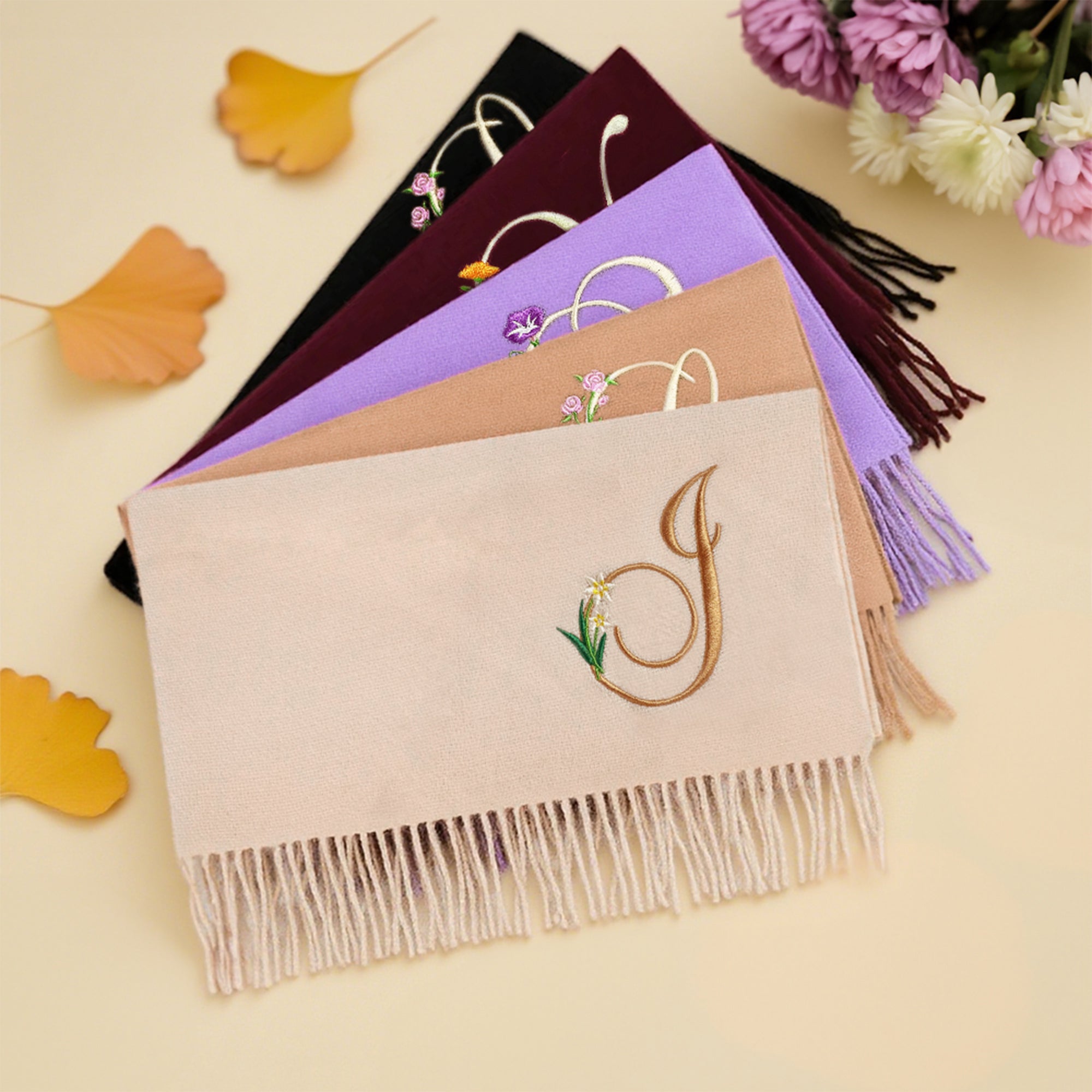 Personalizada Nacimiento Flor Suave Bufanda borla caliente con Inicial Aniversario Cumpleaños Regalo para Amigo Familia