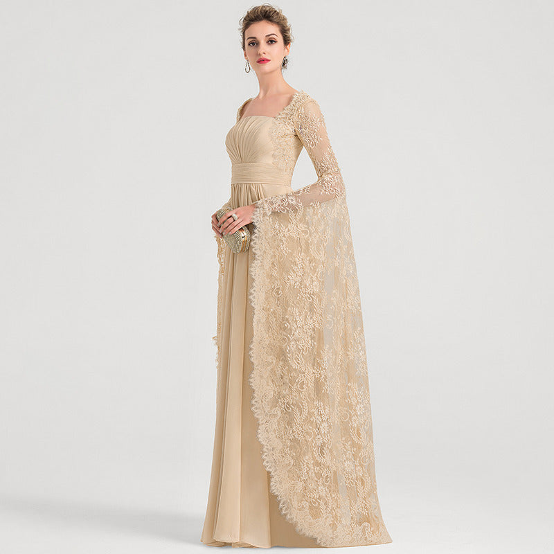 Bridal Wedding Dress Champagne Long Sleeve Long Square A-line