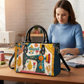 Máquina de coser personalizada Bolsa grande de cuero de PU con nombre y correa para el hombro Regalo de cumpleaños para mujer amante de la costura