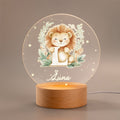 Luz nocturna LED con iniciales de animales del bosque personalizada con nombre y base de madera Decoración de habitación temática de bosque Regalo de cumpleaños Baby Shower para niño pequeño