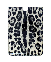 Women's Leopard Print Leather Tablet Case White Metal Hardware Card Cases
