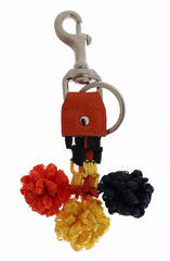 Women's Red Yellow Raffia Leather Clasp Finder Keyring Keychain Accessory