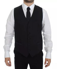 Women's Black Wool Silk Dress Gilet Jacket Vest
