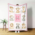 Corona de flores personalizada Mono leopardo Animal bonito Manta suave con inicial y nombre Cumpleaños Regalo de Navidad para niños Niñas