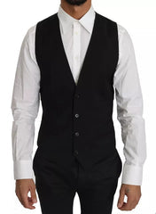 Men's Black Wool Logo Waistcoat Vest Clothing