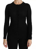 Women's Black Virgin Wool Long Sleeve Top Blouse