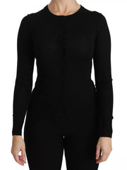 Women's Black Virgin Wool Long Sleeve Top Blouse