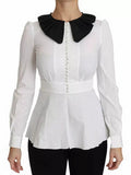 Women's Peter Pan Collar Blouse White Cotton Elastane