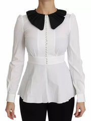 Women's Peter Pan Collar Blouse White Cotton Elastane