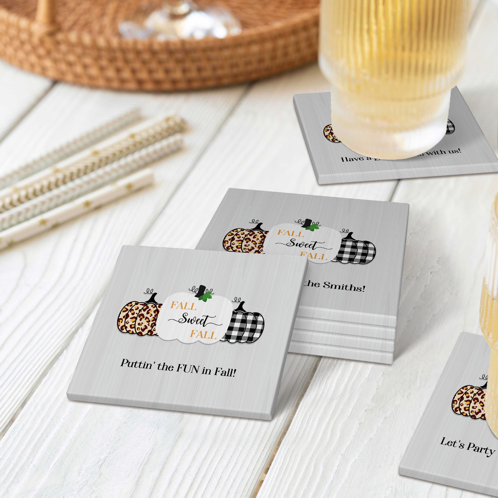 Posavasos de cerámica personalizados con texto Juego de 2 Otoño Decoración para el hogar Fiesta de Acción de Gracias Regalo para amigos Familia