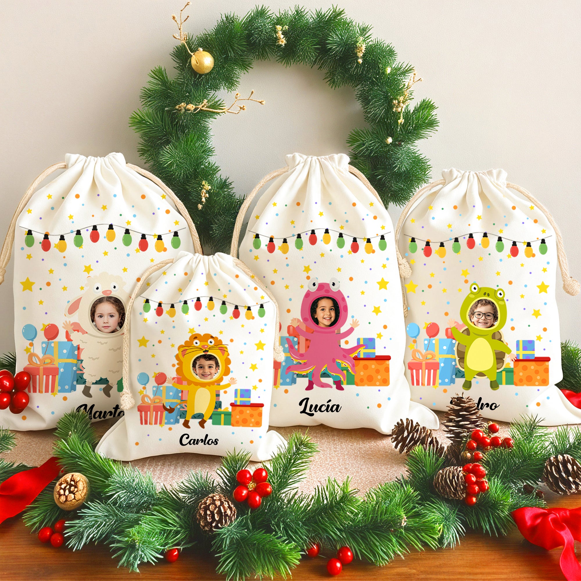 Bolsa de regalo personalizada de animalitos fantásticos unicornio y conejo con foto y nombre regalo de Navidad y cumpleaños para niños