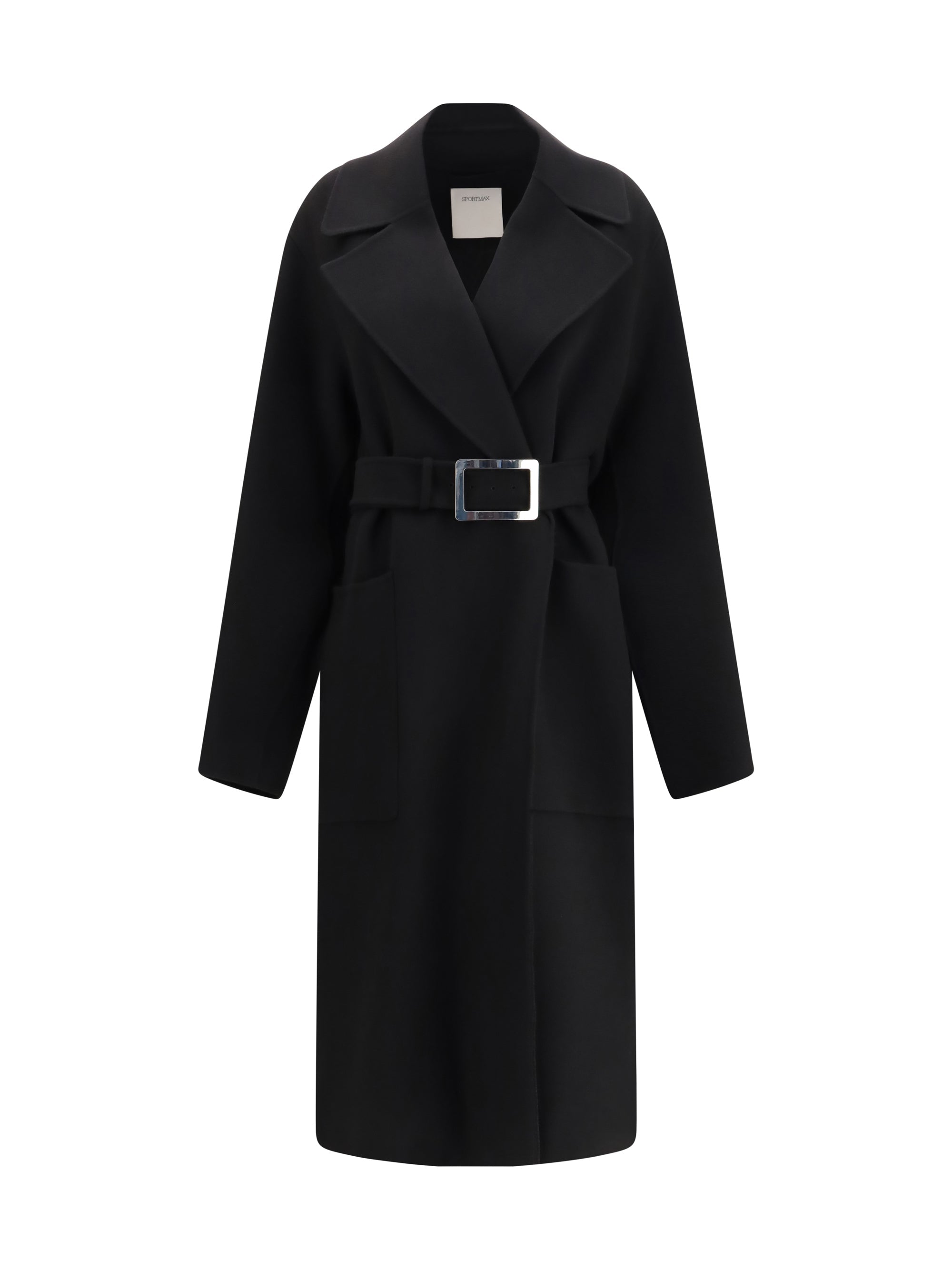 Max Mara Sportmax Wool Fleece Belted Coat — Black