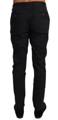 Men's Wool-Blend Formal Trousers Black Silk Nylon