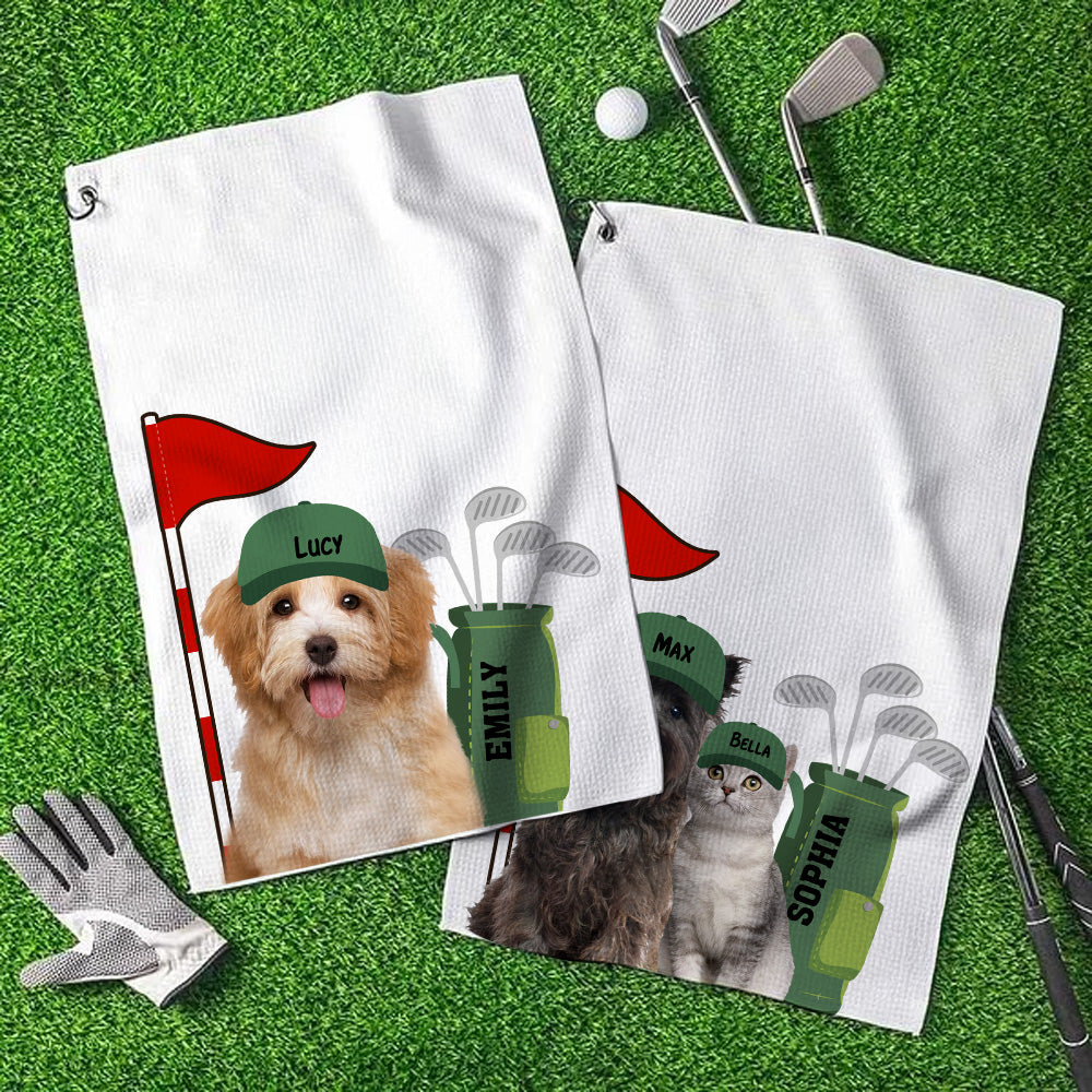 Toalla de golf personalizada con 1-5 nombres y clip para colgar Regalo de cumpleaños para jugadores de golf amantes de las mascotas