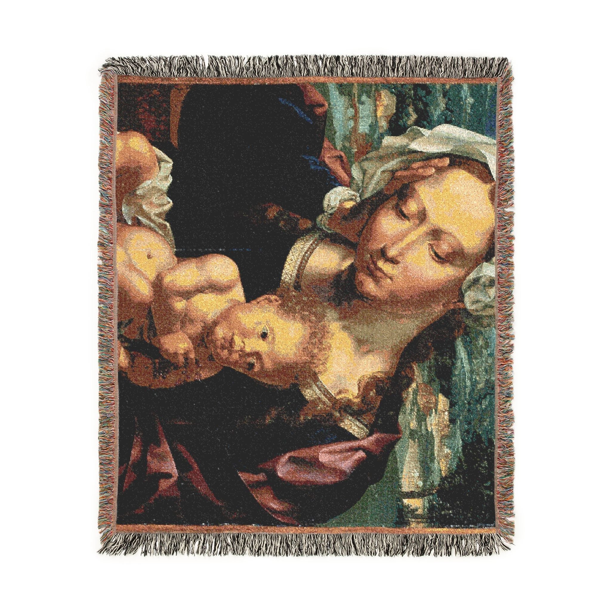 Virgin and Child in a Landscape Woven Throw Blanket