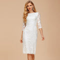 Bridal Wedding Dress Ivory 1 2 Sleeve Short Boat Neck Sheath Lace