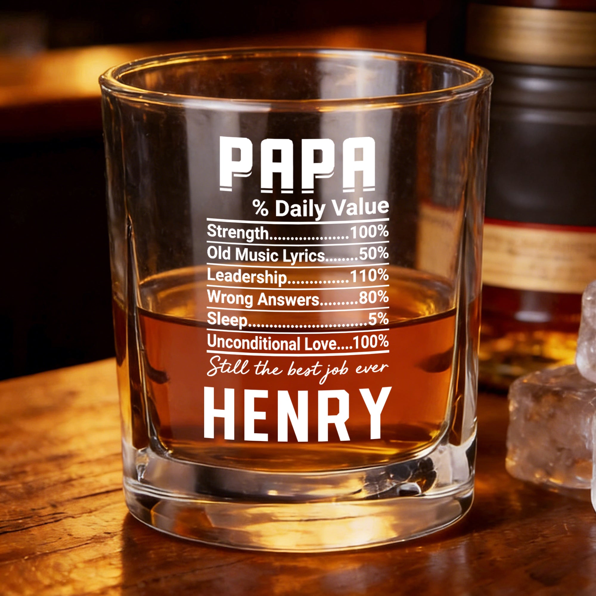 Vaso de Whisky de 10 oz con Nombre Personalizado Daddy Daily Value Divertido Regalo de Cumpleaños Día del Padre para Hombre Padre