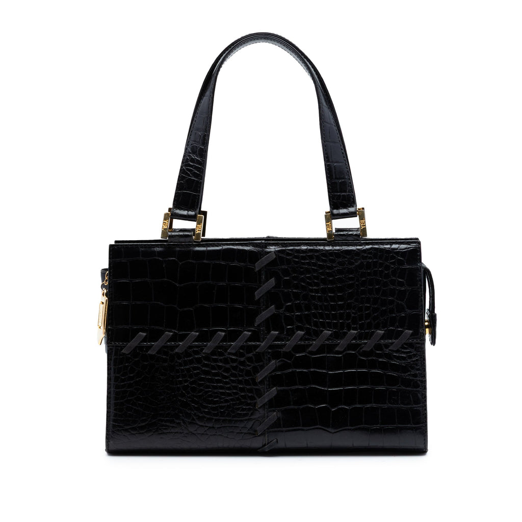 Croc Embossed Leather Shoulder Bag