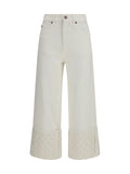 Tory Burch T Monogram Contrast Cuff Jeans — White