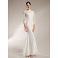 Bridal Wedding Dress Ivory Long Sleeve Long High Neck Mermaid Lace