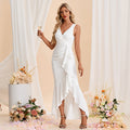 Bridal Wedding Dress White Sleeveless Asymmetrical V-Neck Mermaid Stretch Crepe