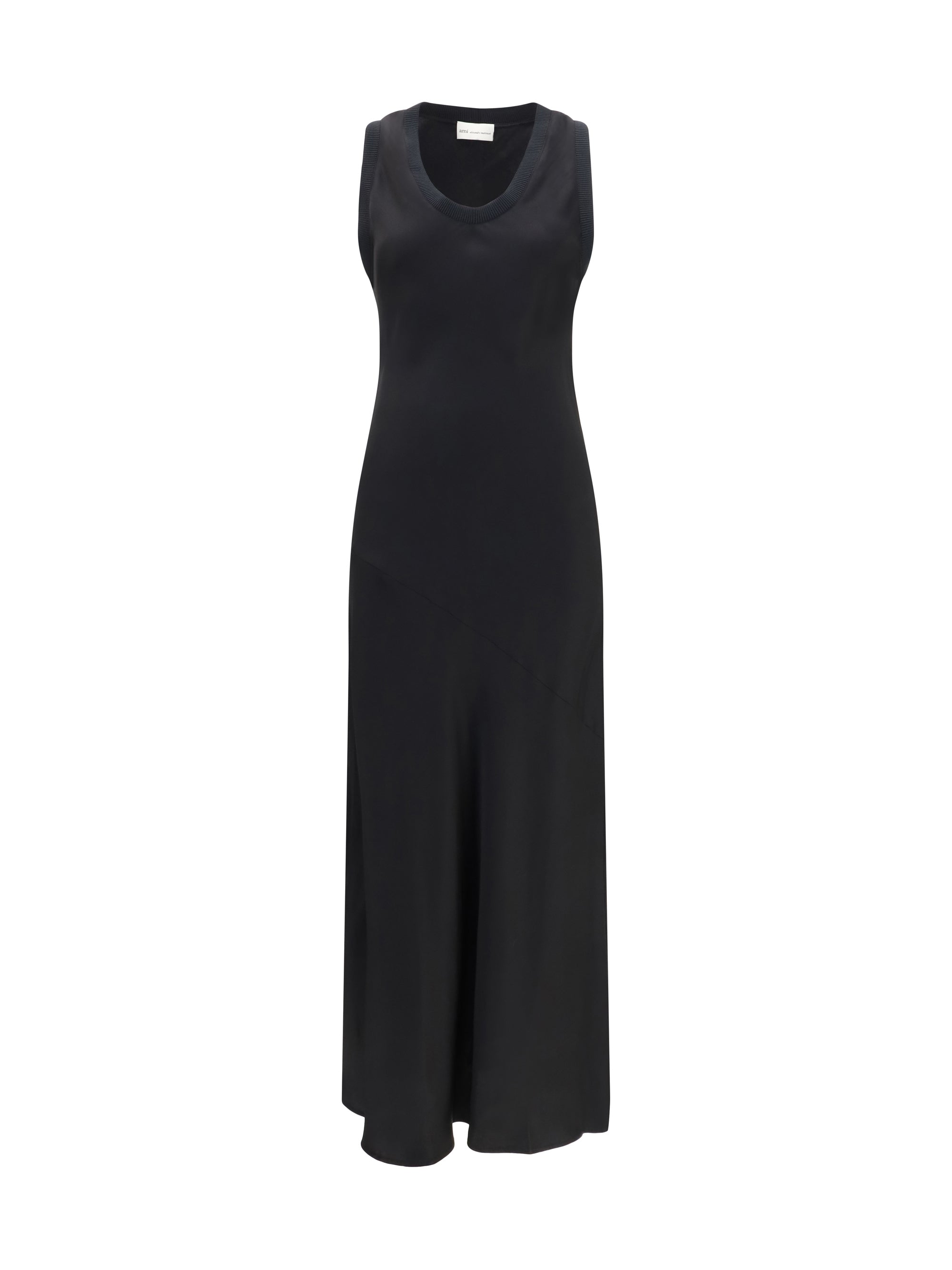 AMI Paris Sleeveless Fluid Satin Dress — Black