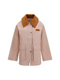 Ganni Twill with Contrasting Suede Collar Jacket — Pink