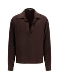 Tom Ford Deep V-Neck Silk Shirt — Brown