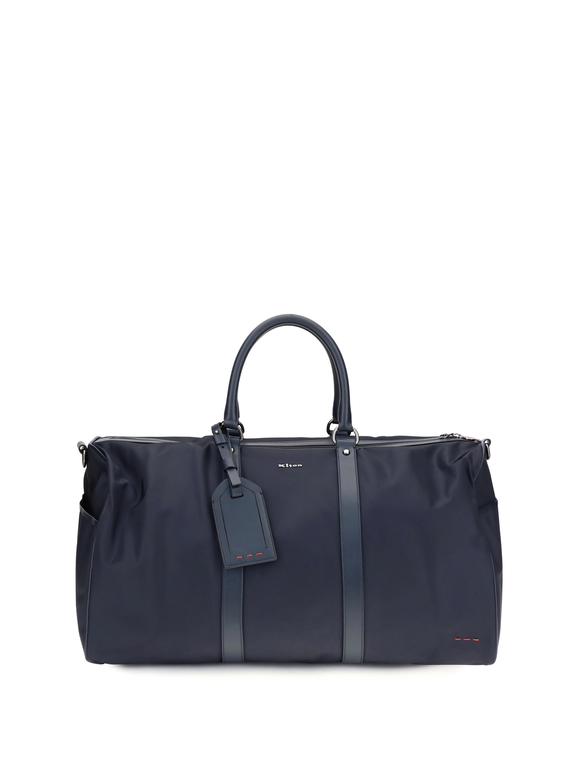 Kiton Leather-Trim Nylon Travel Duffel Bag — Navy