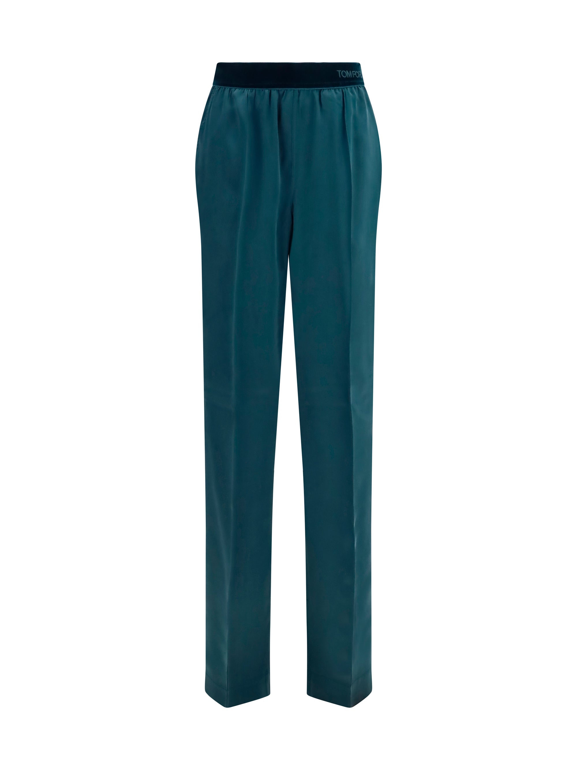 Tom Ford Stretch Silk Satin Trousers — Teal