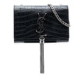 Small Croc Embossed Leather Monogram Kate Tassel Crossbody