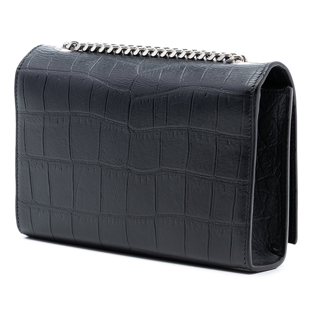 Small Croc Embossed Leather Monogram Kate Tassel Crossbody