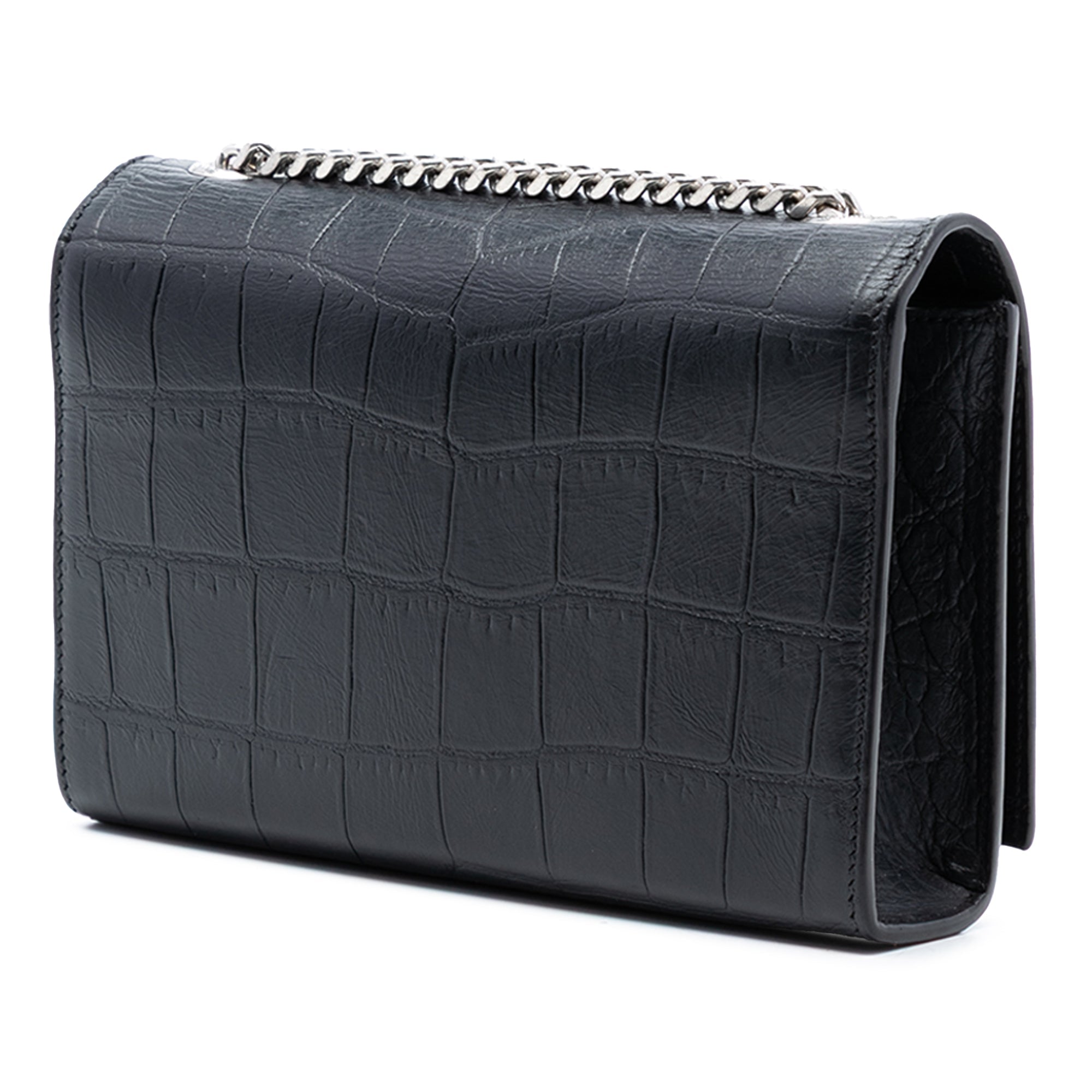 Small Croc Embossed Leather Monogram Kate Tassel Crossbody