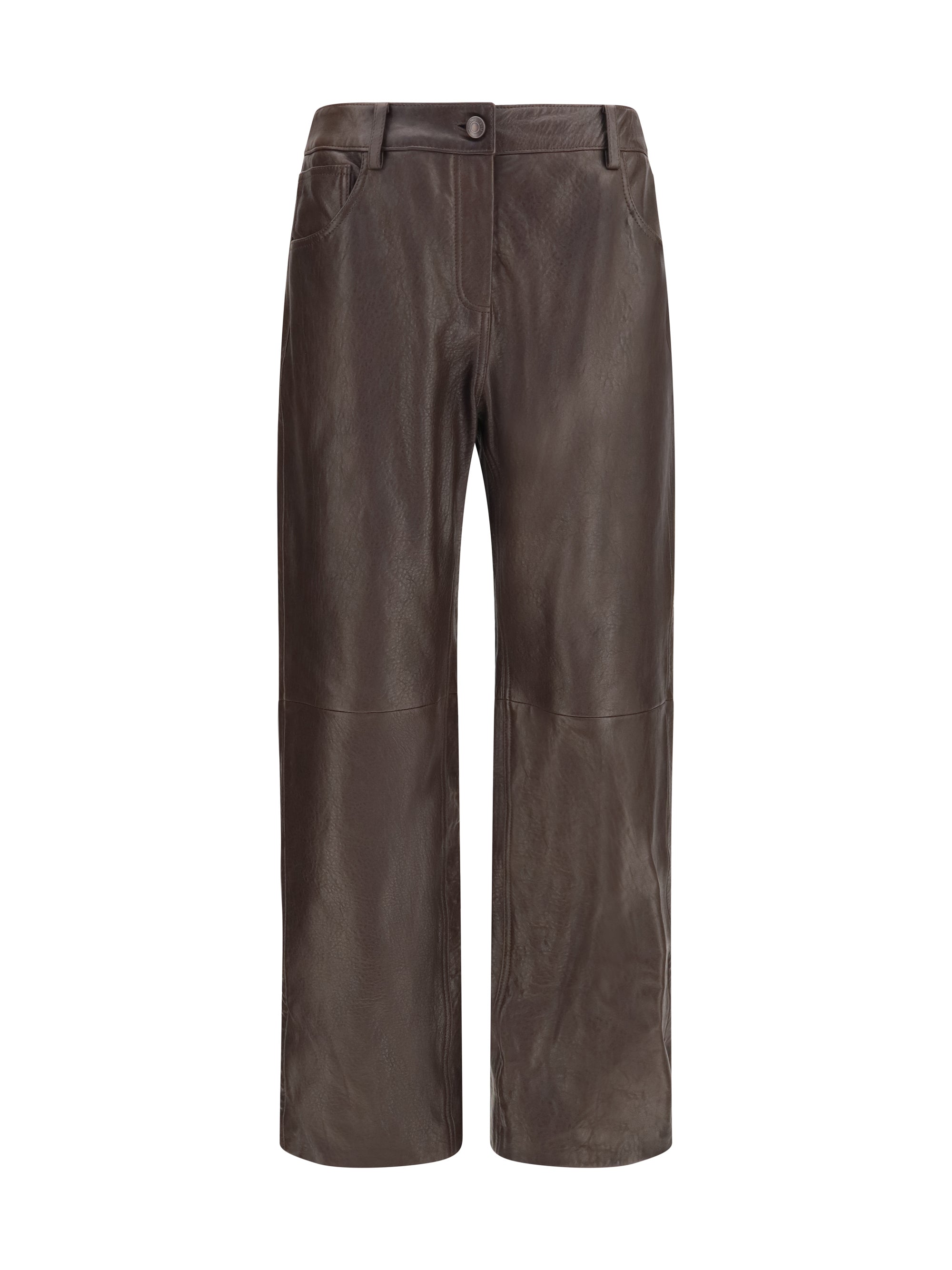 Magda Butrym Sheepskin Leather Straight-Leg Trousers — Brown
