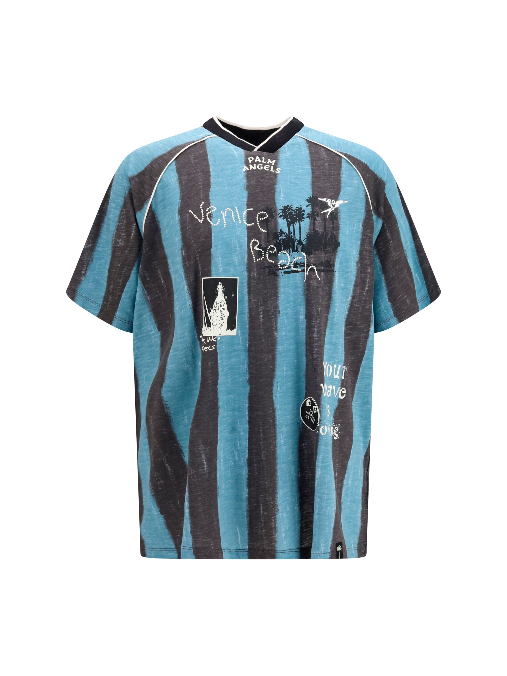 Palm Angels Striped Mesh T-Shirt — Blue