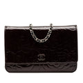CC Embossed Patent Camellia Wallet On Chain