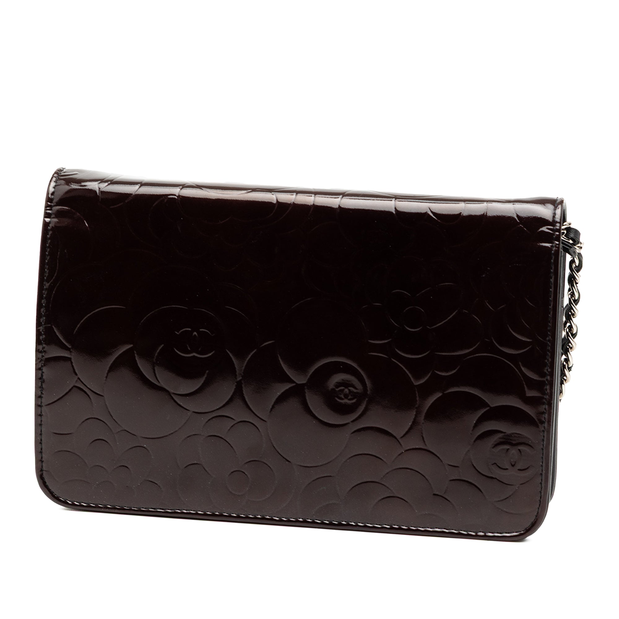 CC Embossed Patent Camellia Wallet On Chain