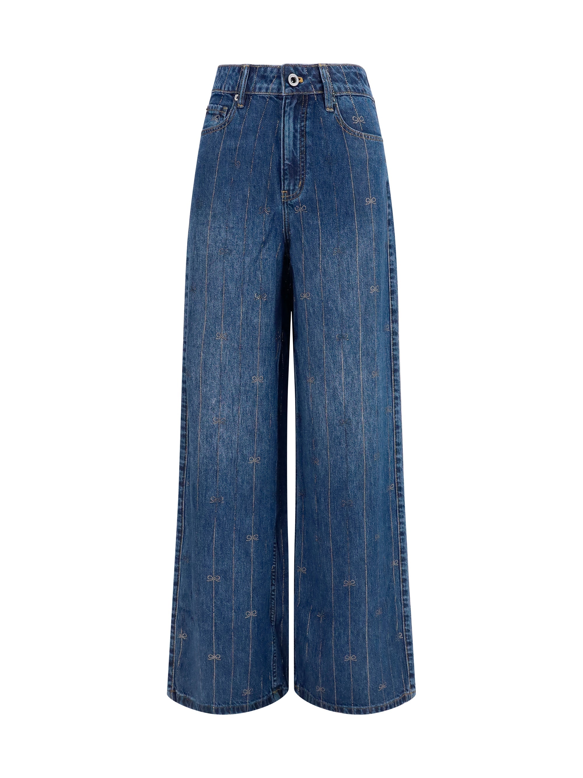 Self-Portrait Crystal-Striped Lyocell Jeans — Blue