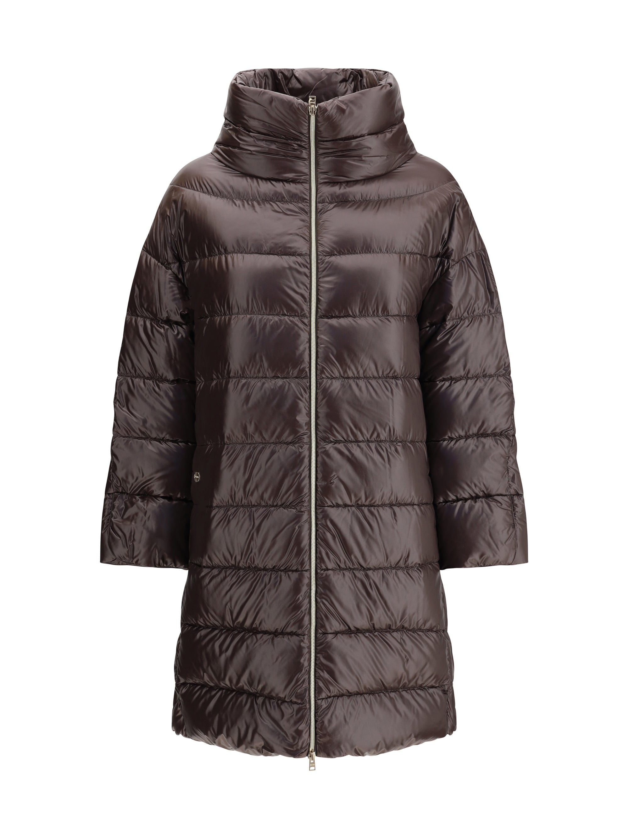 Herno Quilted Midi Down Jacket — Brown