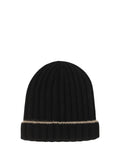 Brunello Cucinelli M2240900 Ribbed Cashmere Beanie — Black