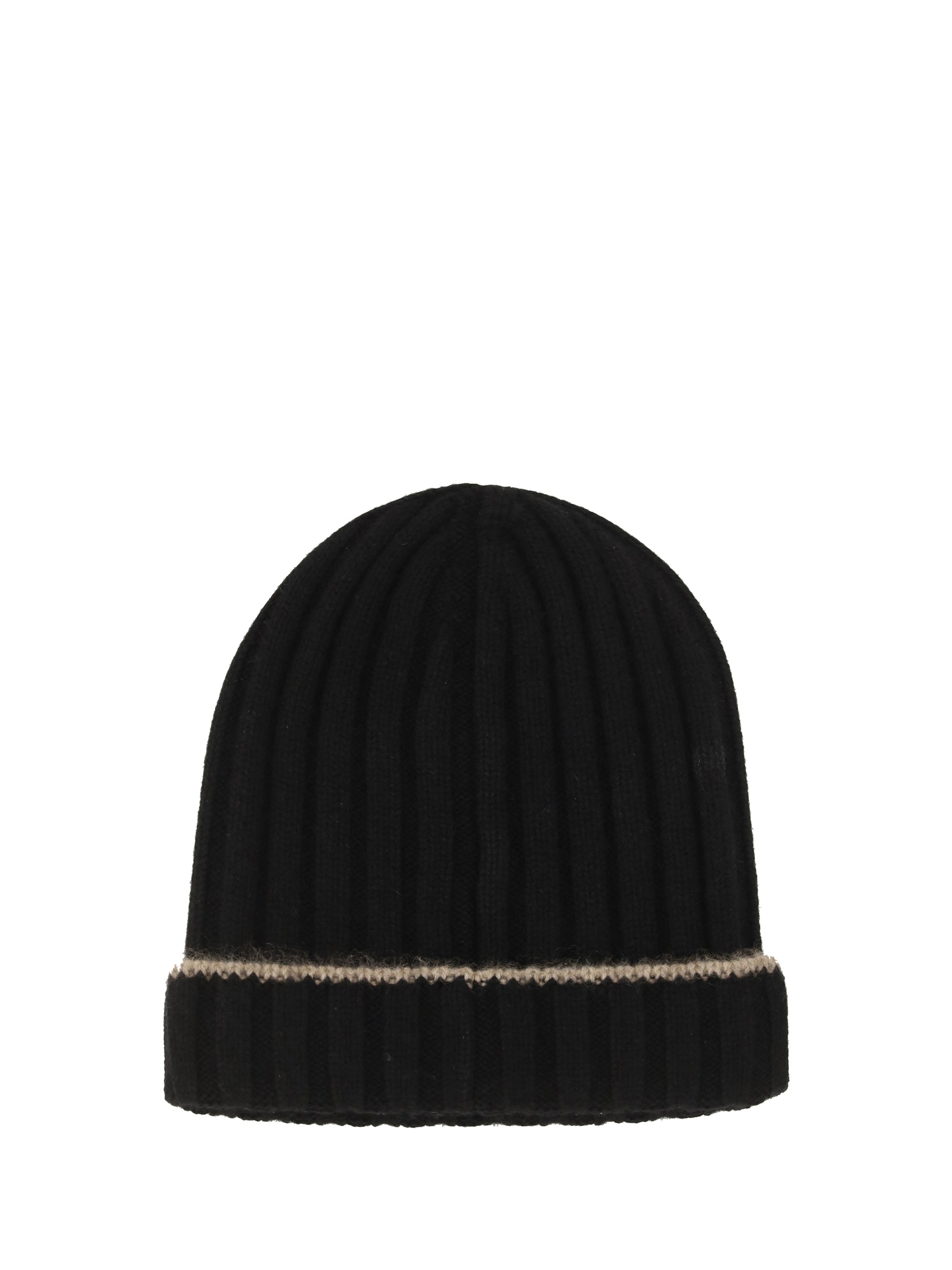Brunello Cucinelli M2240900 Ribbed Cashmere Beanie — Black