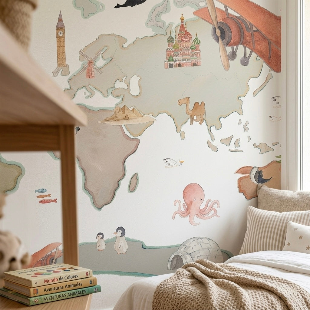 Vinilo Decorativo Infantil Mapa Mundi XL GLOBOS 220x180cm