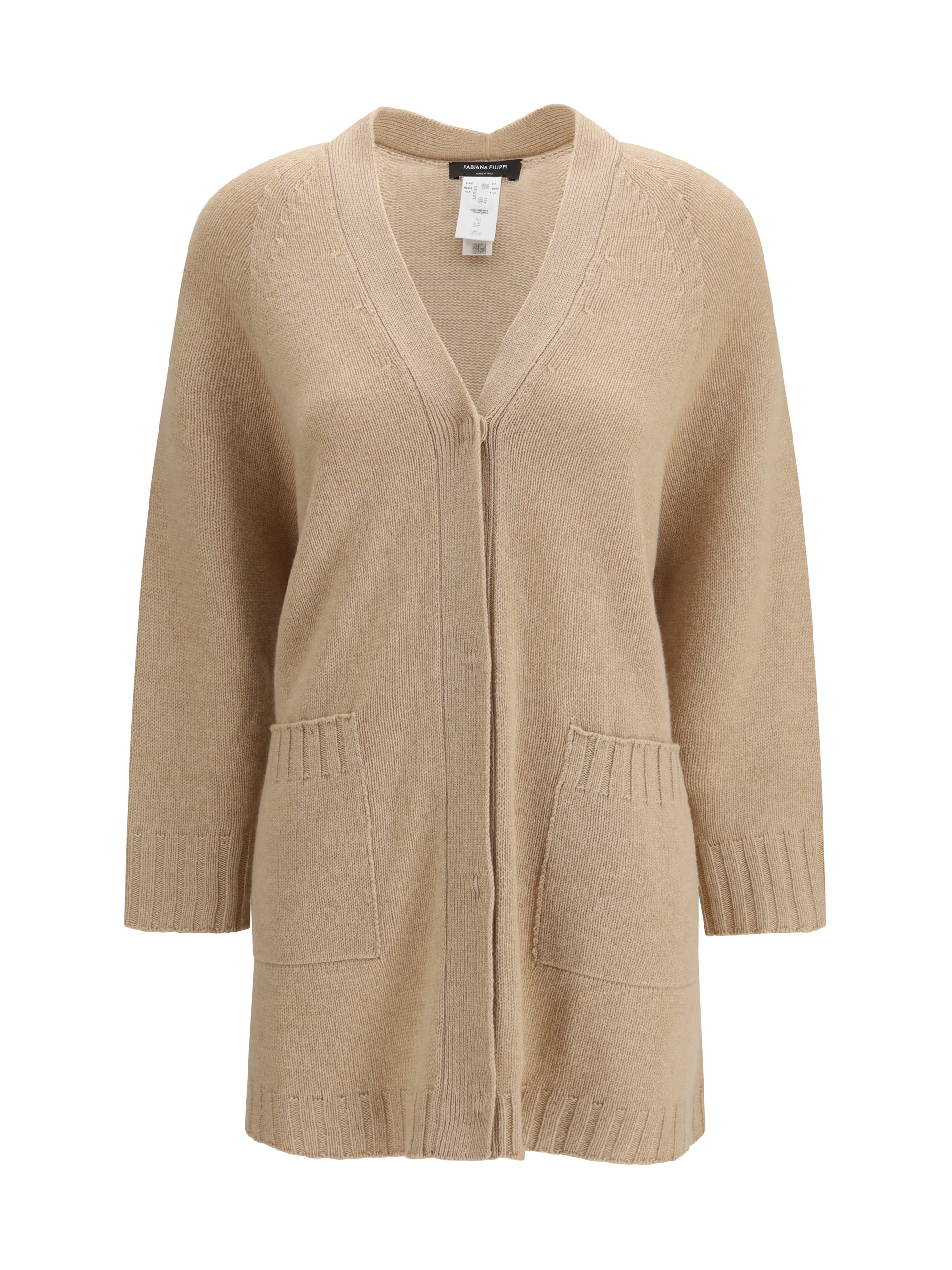 Fabiana Filippi Fine Knit V-Neckline Cardigan — Beige