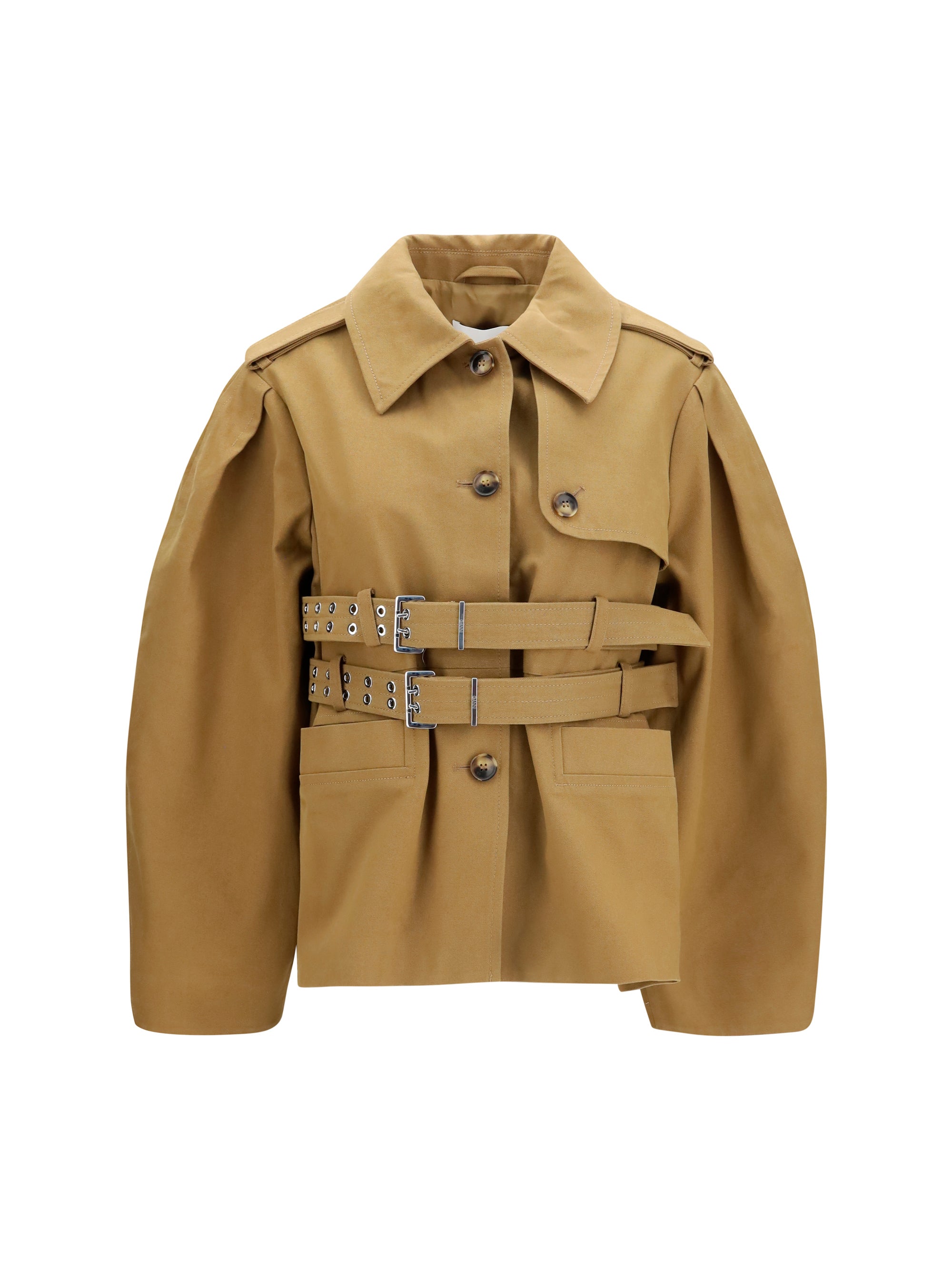 Ganni Double-Belt Canvas Jacket — Beige