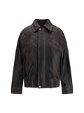Golden Goose Nappa Leather Floral Embroidered Jacket — Brown
