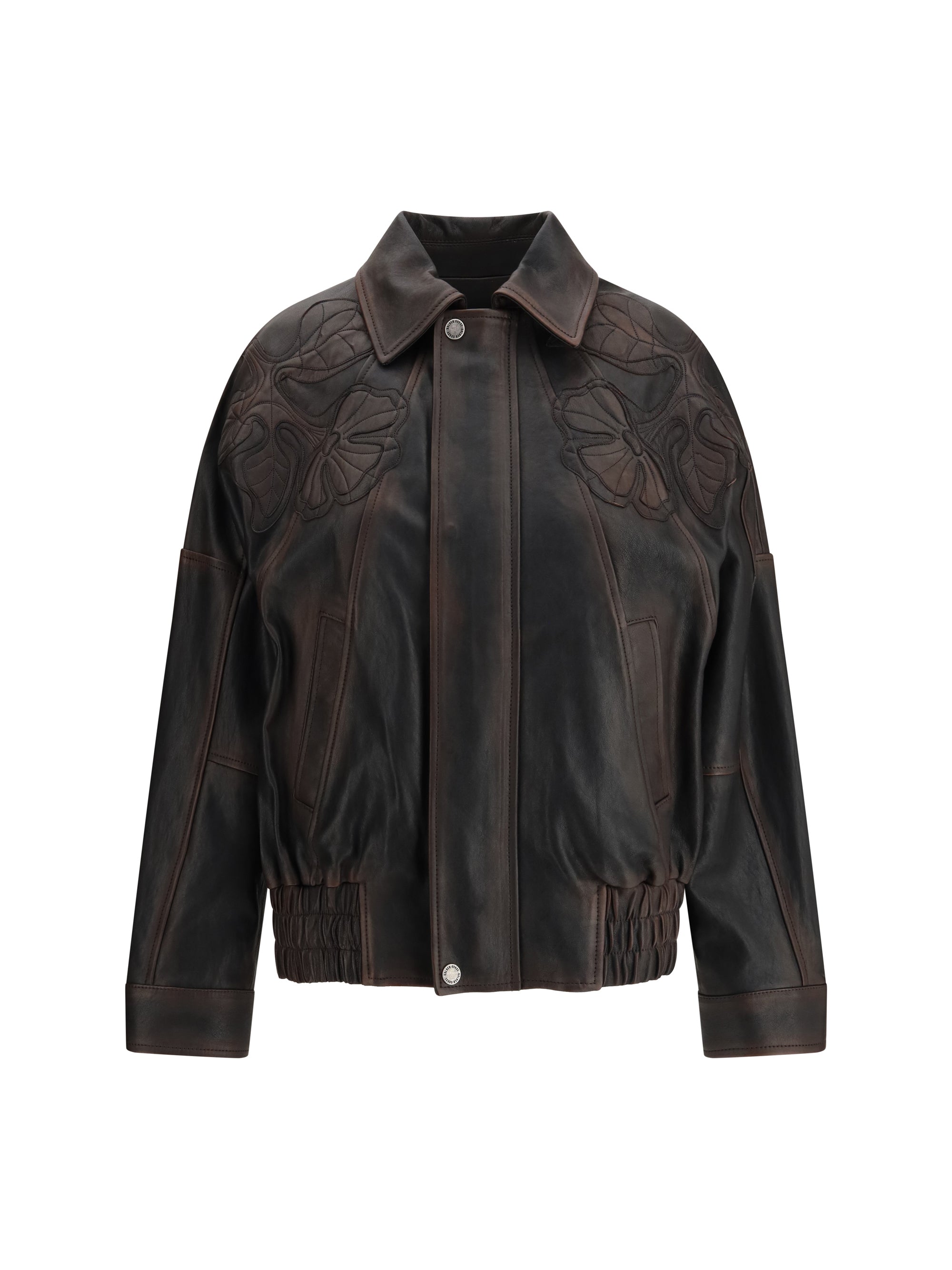 Golden Goose Nappa Leather Floral Embroidered Jacket — Brown