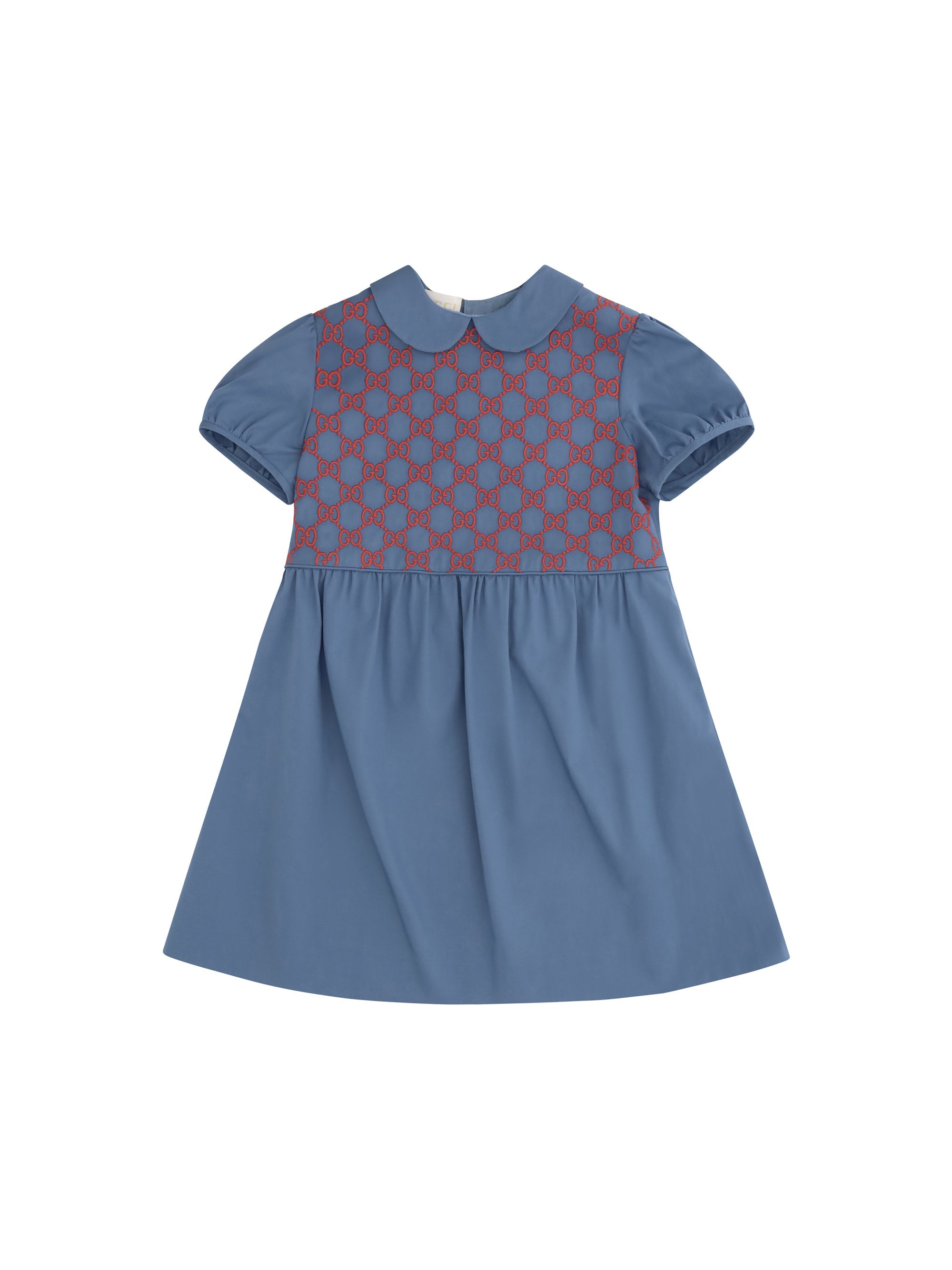 Gucci GG-Embroidered Cotton Poplin Dress — Blue